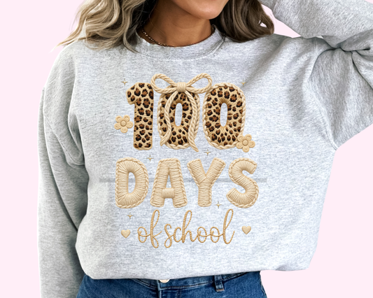 100 Days of School Leopard Faux Yarn DTF TRANSFER or UV DTF STICKER DECAL