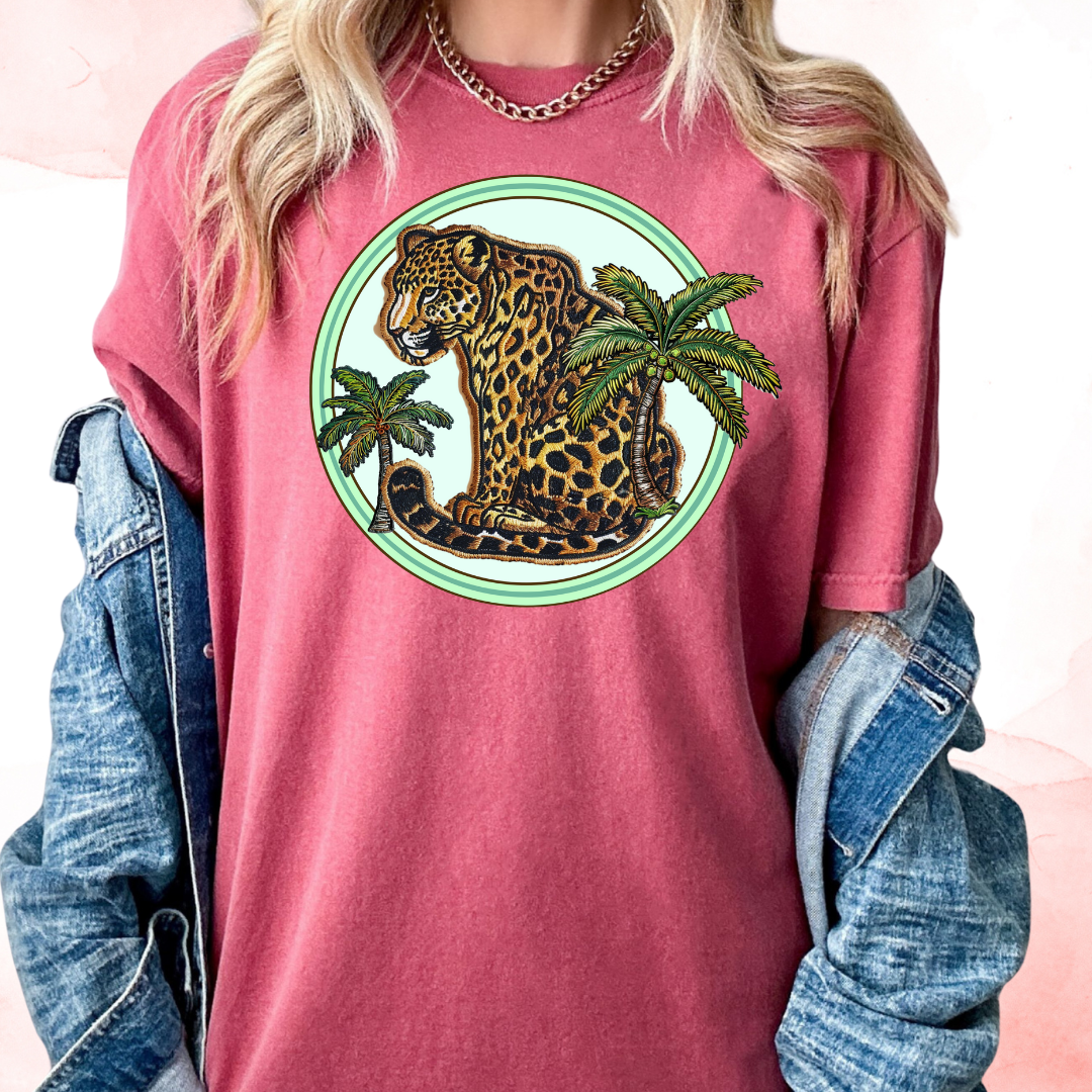 Tropical Leopard Faux Embroidery Trendy DTF TRANSFER