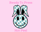 Blue Checkered Happy Bunny Easter DTF TRANSFER