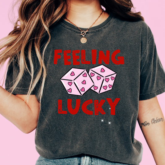 Feeling Lucky Heart Dice (Distressed) Valentines Day DTF TRANSFER