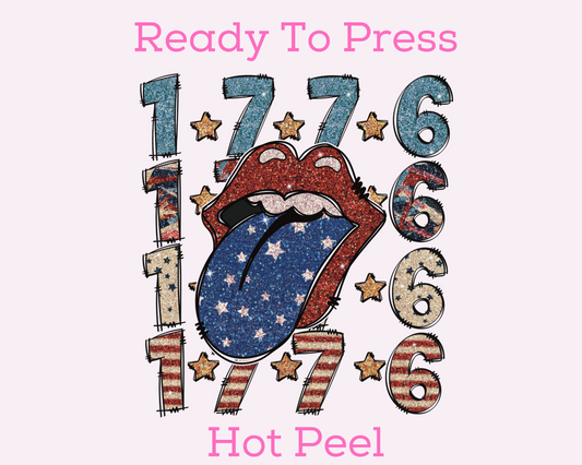 1776 American Tongue (Faux Glitter) Patriotic DTF TRANSFER or UV DTF STICKER