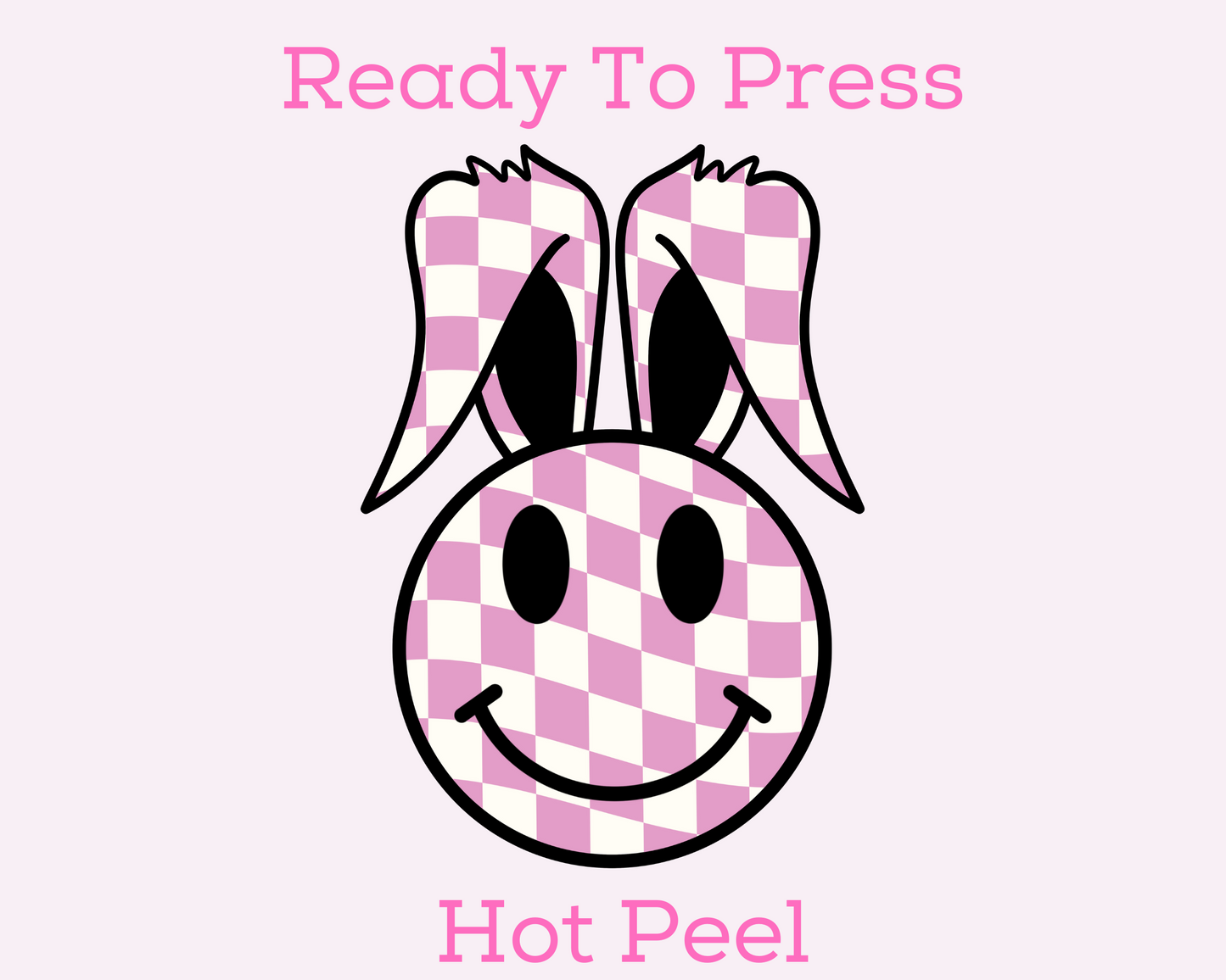 Pink Checkered Happy Bunny Easter DTF TRANSFER