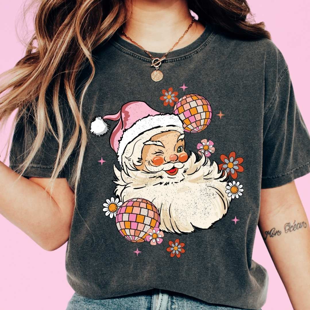 Pink Retro Santa DTF TRANSFER