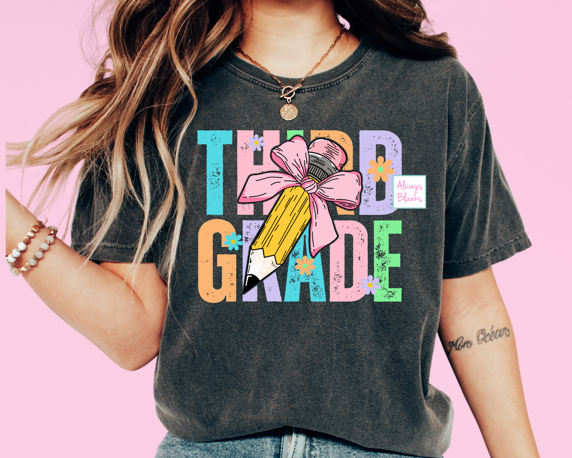 Third Grade Girl Grade Bow Pencil DTF TRANSFER or UV DTF STICKER
