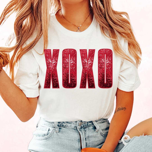 Faux XOXO Red Sequins Valentines Day DTF TRANSFER