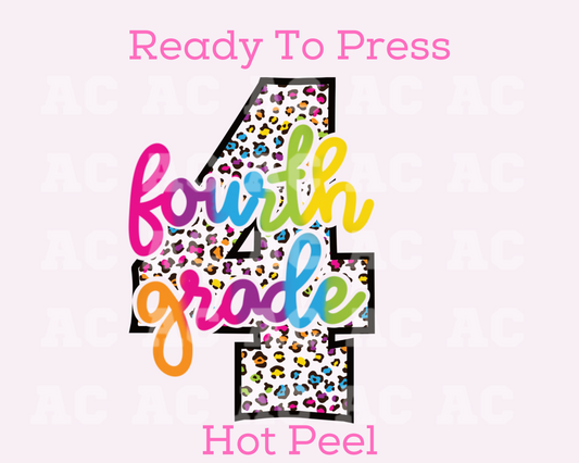 Fourth Grade (Pink Leopard) 4th Grade DTF TRANSFER or UV DTF STICKER