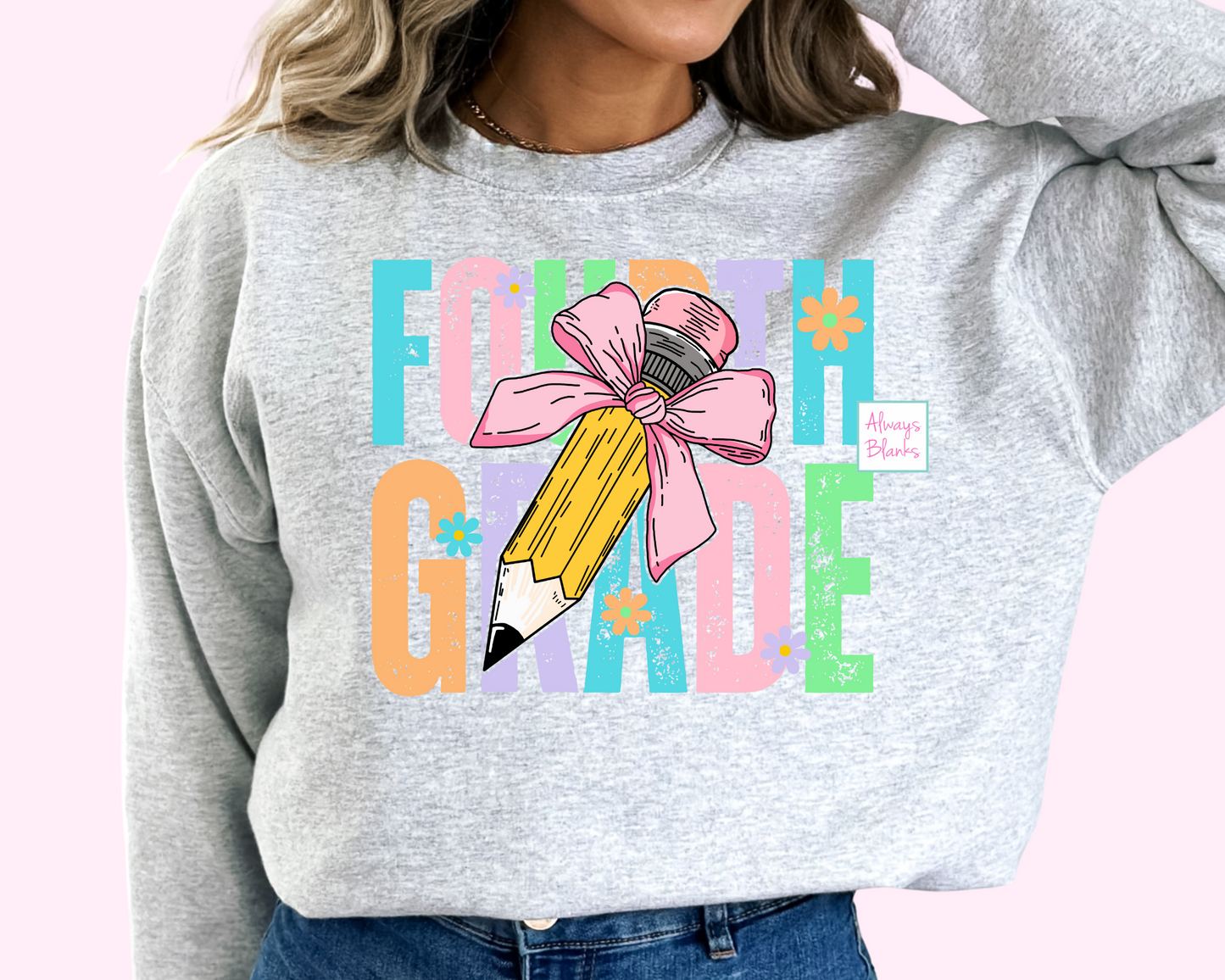 Fourth Grade Girl Grade Bow Pencil  4th Grade DTF TRANSFER or UV DTF STICKER