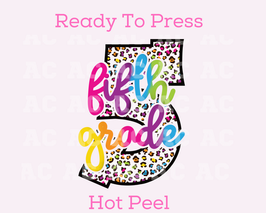 Fifth Grade (Pink Leopard) 5th Grade DTF TRANSFER or UV DTF STICKER