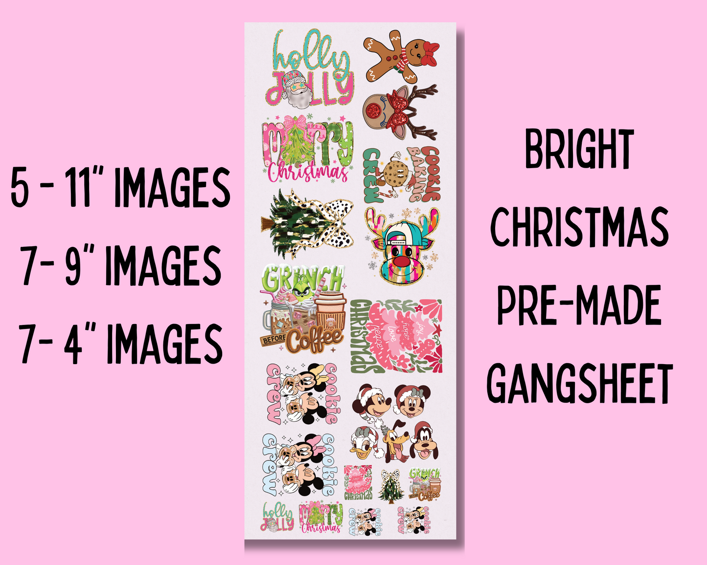 BRIGHT Premade Christmas DTF Gang Sheet 22x60