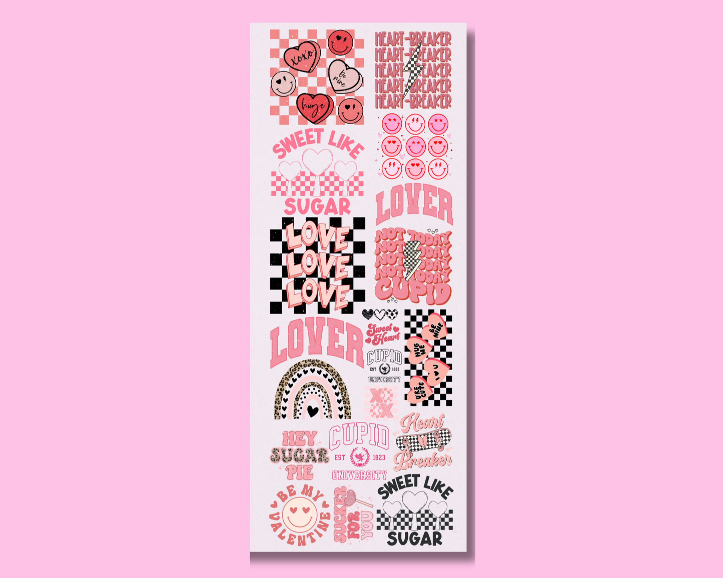 Premade Adult/Kids PINK & BLACK Valentine's Day DTF Gang Sheet 22x60