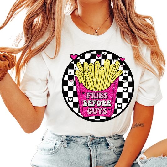 Faux Sequins Fries Before Guys (Checkered) Valentines Day DTF TRANSFER