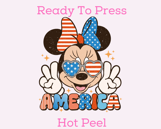 America Minnie Disney Patriotic DTF TRANSFER