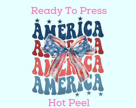 America Coquette Bow (Distressed) Patriotic DTF TRANSFER or UV DTF STICKER