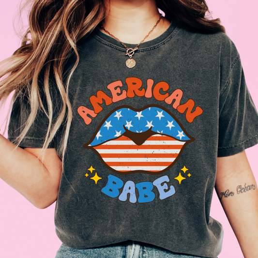 American Babe (Distressed) Patriotic DTF TRANSFER