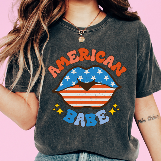 American Babe (Distressed) Patriotic DTF TRANSFER or UV DTF STICKER