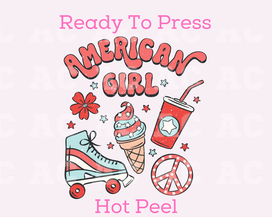 American Girl Retro Fun DTF TRANSFER or UV DTF STICKER