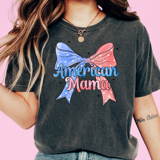 American Mama Coquette Bow Patriotic DTF TRANSFER or UV DTF STICKER