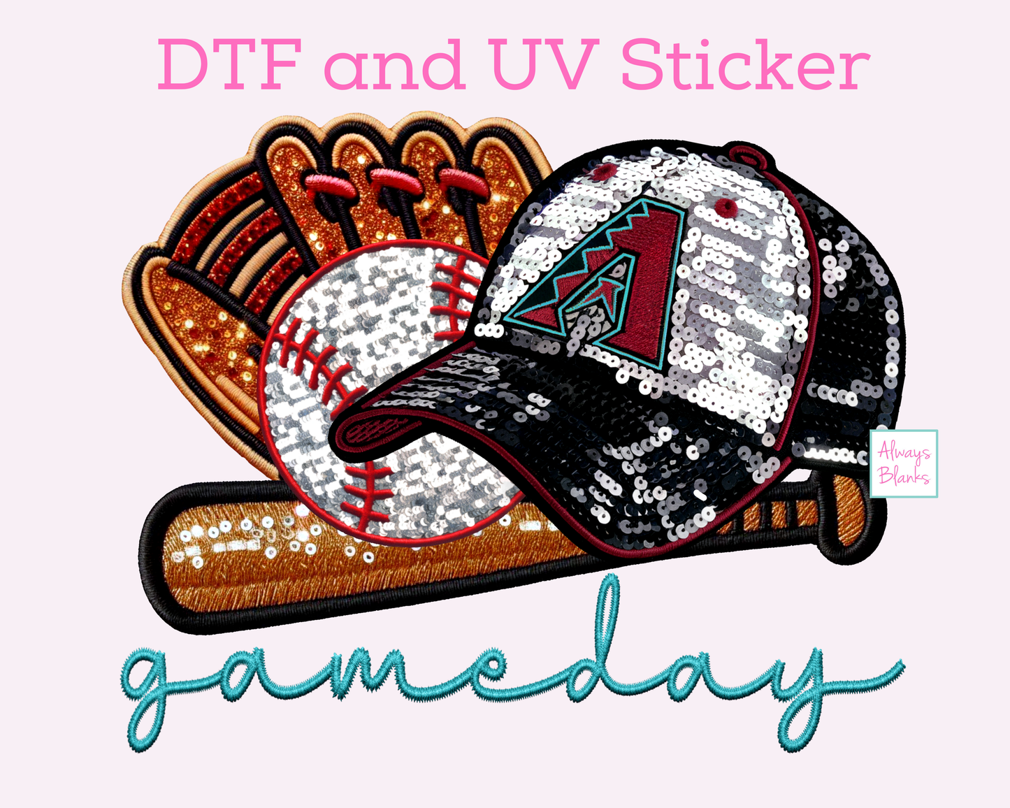 Diamondbacks Baseball Faux Sequins DTF TRANSFER or UV DTF STICKER