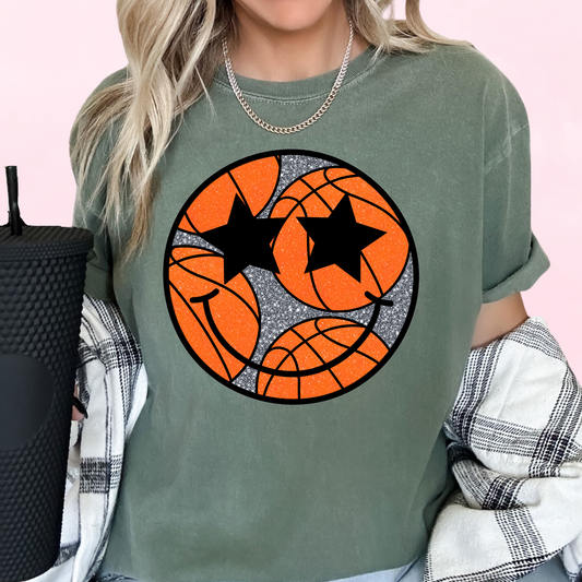 Faux Sequins Star Basketball Face DTF TRANSFER