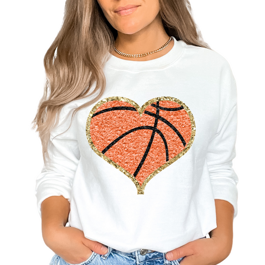 Basketball Faux Patch Heart Basketball DTF TRANSFER