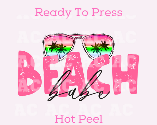 Pink Beach Babe (Distressed) DTF TRANSFER or UV DTF STICKER