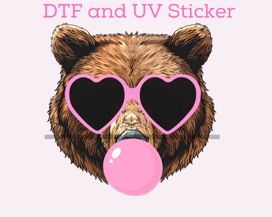 Bears Sports Mascot Blowing Bubble DTF TRANSFER or UV DTF STICKER