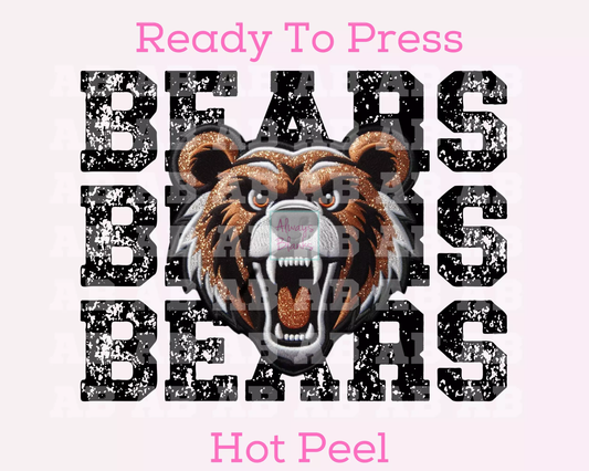 Faux Embroidery Distressed Bears Sports Mascot DTF TRANSFER or UV DTF STICKER