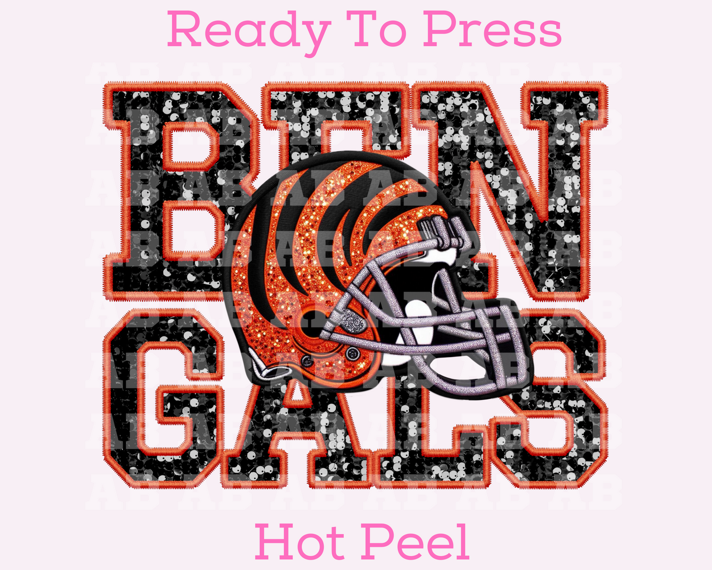 NFL Bengals Faux Sequins Faux Embroidery Football DTF TRANSFER