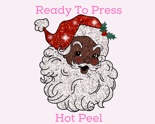 Black Santa (Faux Sequins) DTF TRANSFER or UV DTF STICKER