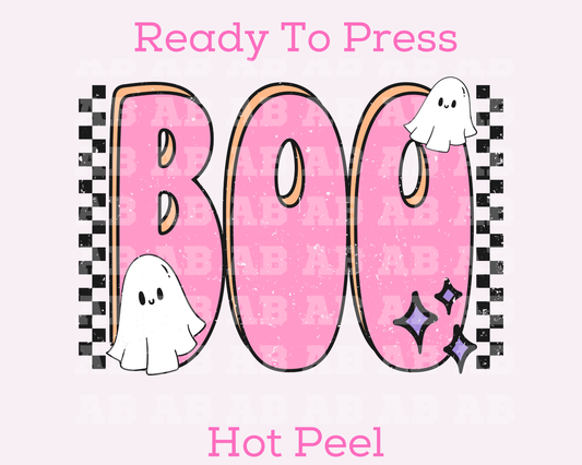 Checkered Boo With Ghosts (Distressed) Halloween DTF TRANSFER or UV DTF STICKER