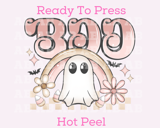Boo Rainbow Pastel Ghost Halloween DTF TRANSFER or UV DTF STICKER DECAL