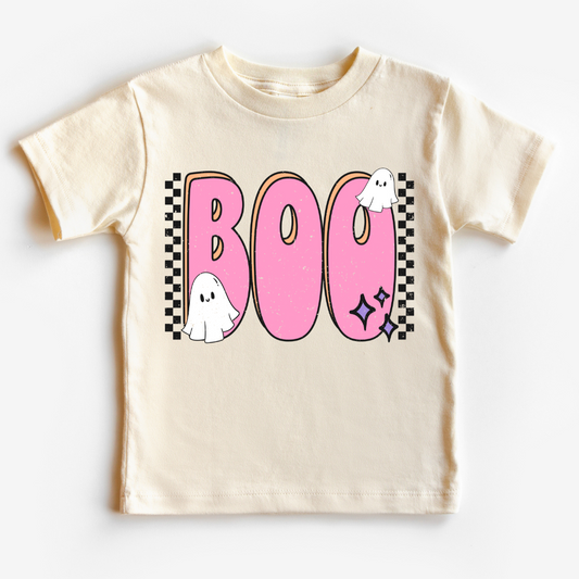 Checkered Boo With Ghosts (Distressed) Halloween DTF TRANSFER