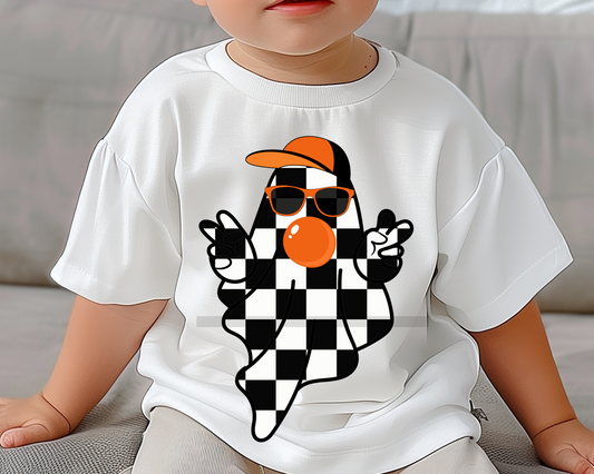 Boy Ghost Black and White Checkered Halloween DTF TRANSFER