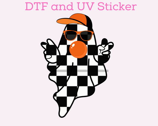 Boy Ghost Black and White Checkered Halloween DTF TRANSFER