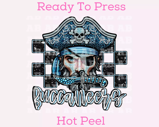 Checkered Buccaneers Faux Embroidery School Mascot DTF TRANSFER or UV DTF STICKER