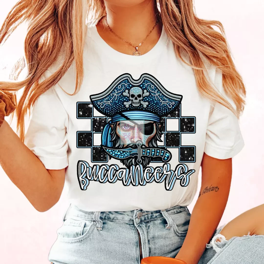 Checkered Buccaneers Faux Embroidery School Mascot DTF TRANSFER or UV DTF STICKER