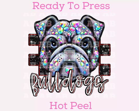 Checkered Bulldogs Faux Embroidery School Mascot DTF TRANSFER or UV DTF STICKER