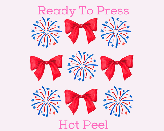 Fireworks & Coquette Bows 4th of July Coquette DTF TRANSFER or UV DTF STICKER