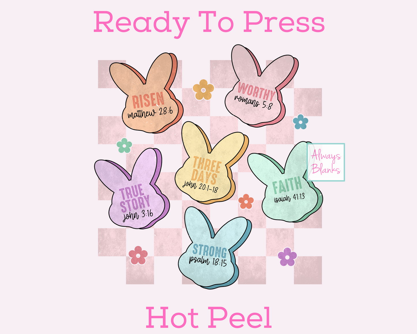 Bunny Religious Affirmation Hearts Distressed (Checkered) Easter DTF TRANSFER