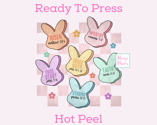 Bunny Religious Affirmation Hearts Distressed (Checkered) Easter DTF TRANSFER