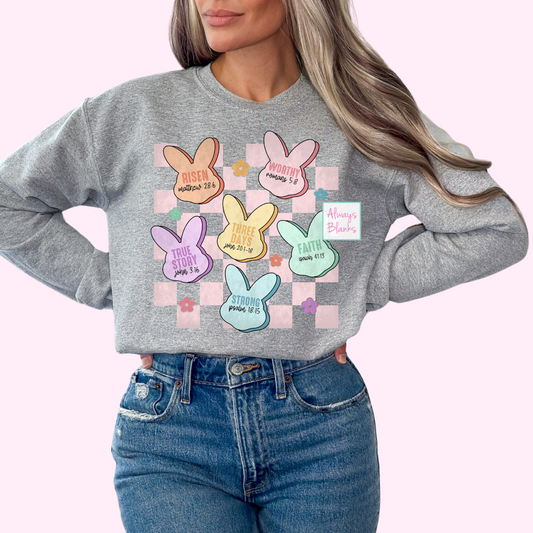 Bunny Religious Affirmation Hearts Distressed (Checkered) Easter DTF TRANSFER