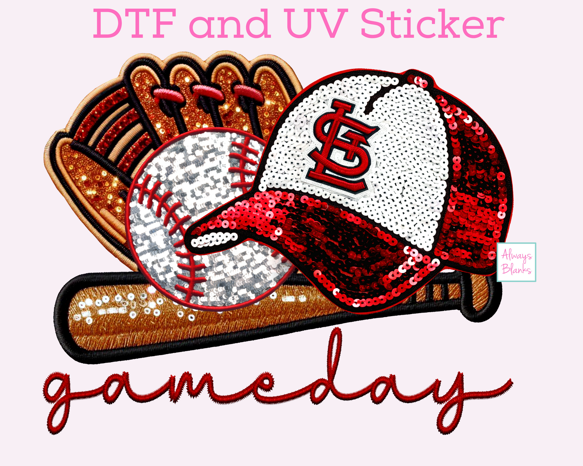 Cardinals Baseball Faux Sequins DTF TRANSFER or UV DTF STICKER