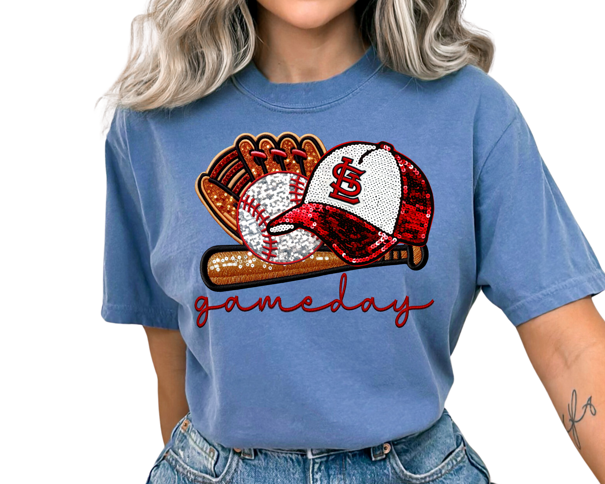 Cardinals Baseball Faux Sequins DTF TRANSFER or UV DTF STICKER