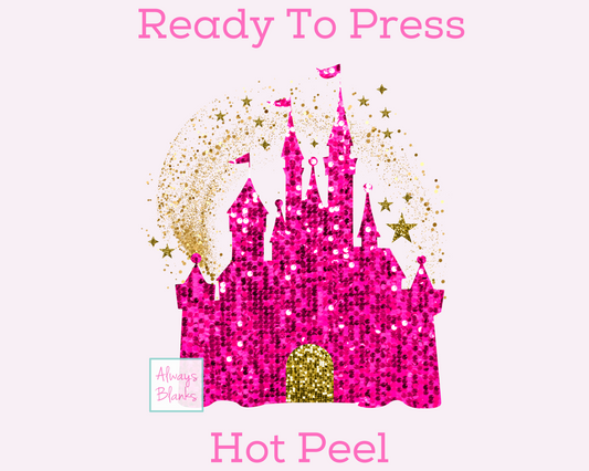 Pink Sparkle Castle (Faux Glitter) Disney Misc. DTF TRANSFER