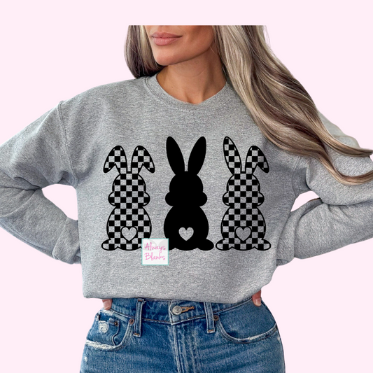 Checkered Bunny Trio (Heart Tails) Easter DTF TRANSFER