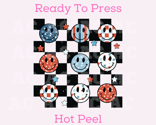 Patriotic Smiley DTF TRANSFER or UV DTF STICKER