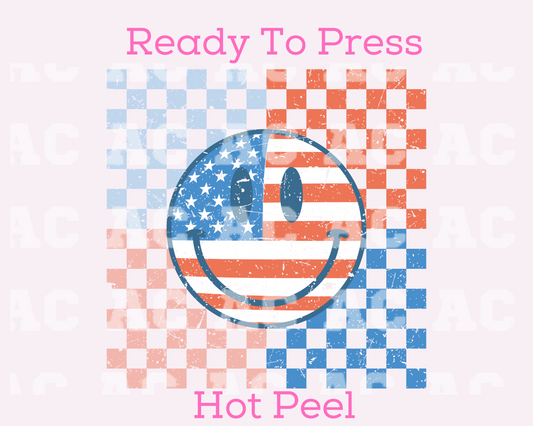 Smiley America Checkered DTF TRANSFER or UV DTF STICKER Uv Dtf Sticker