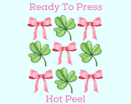 Clovers & Bows St. Patrick's Day Coquette Bow St. Patrick's Day DTF TRANSFER or UV DTF STICKER DECAL