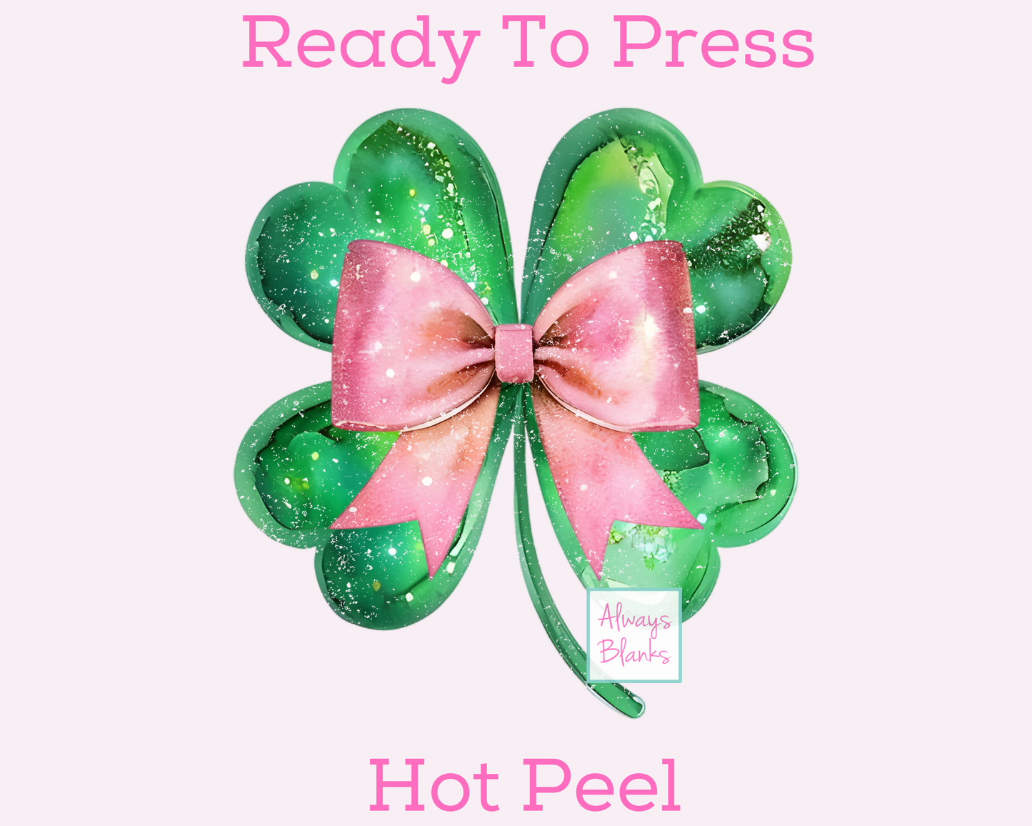 Emerald Green Clover With Pink Coquette Bow St. Patrick's Day DTF TRANSFER