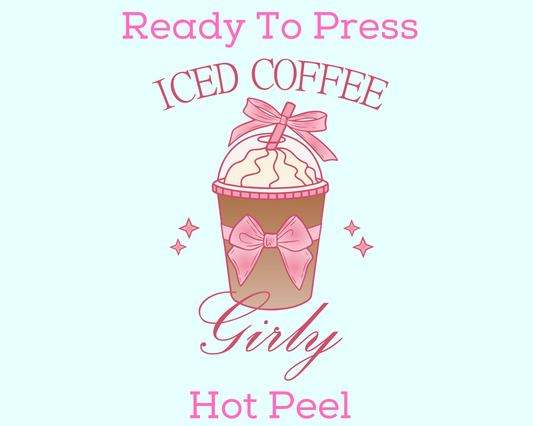 Iced Coffee Girly Coquette Bow DTF TRANSFER or UV DTF STICKER DECAL